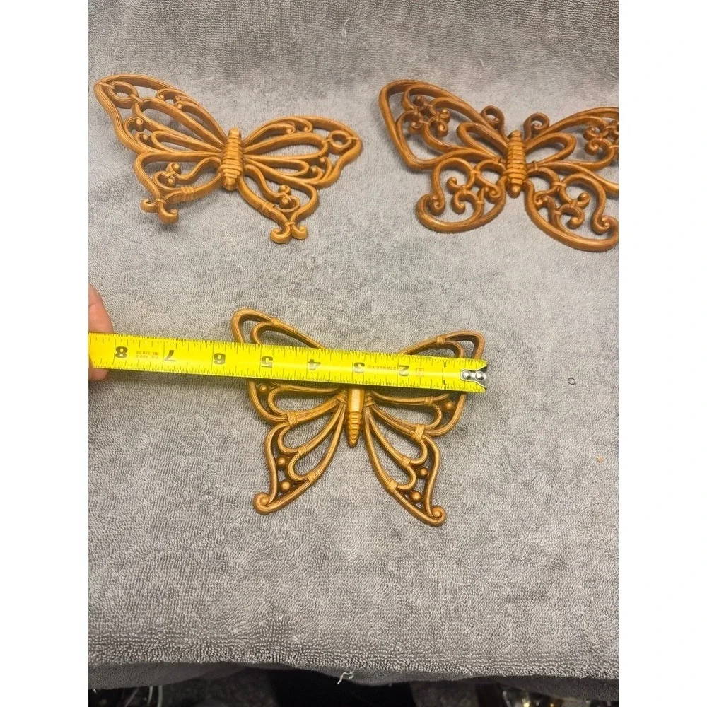 Vintage Burwood Products Butterfly Wall Decor Set of 3 Gold MCM 1970s USA Ratan
